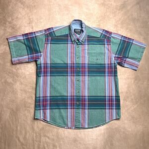 Vintage 90s Plaid Button Up Shirt Multicolor Short Sleeve Retro Eclectic Grandpa